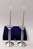 Pair of Elegant Aluminum Shabbat Candle Holders in gift Box