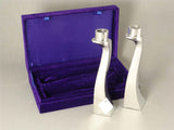 Pair of Polished Aluminum Shabbat Candle Holders in gift Box